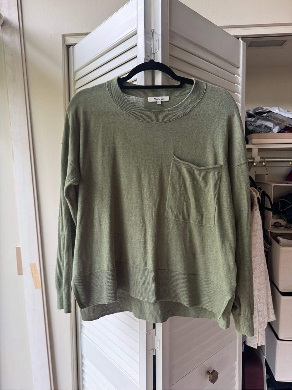 Madewell Olive Green Crewneck Sweater with Chest Pocket